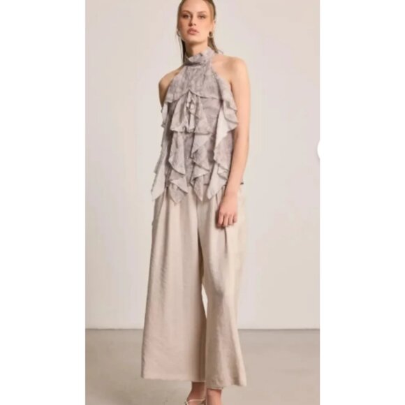 Parker Women's Silky Ruffle Blouse Light Gray Size S 26544 - Picture 3 of 9